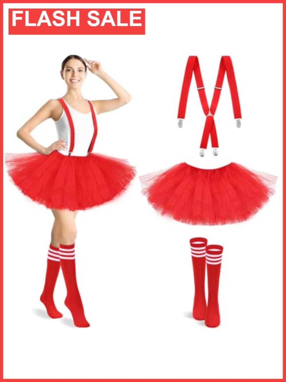 Tutu Costume Set Striped Socks Suspender Tulle Dance Skirt Cosplay